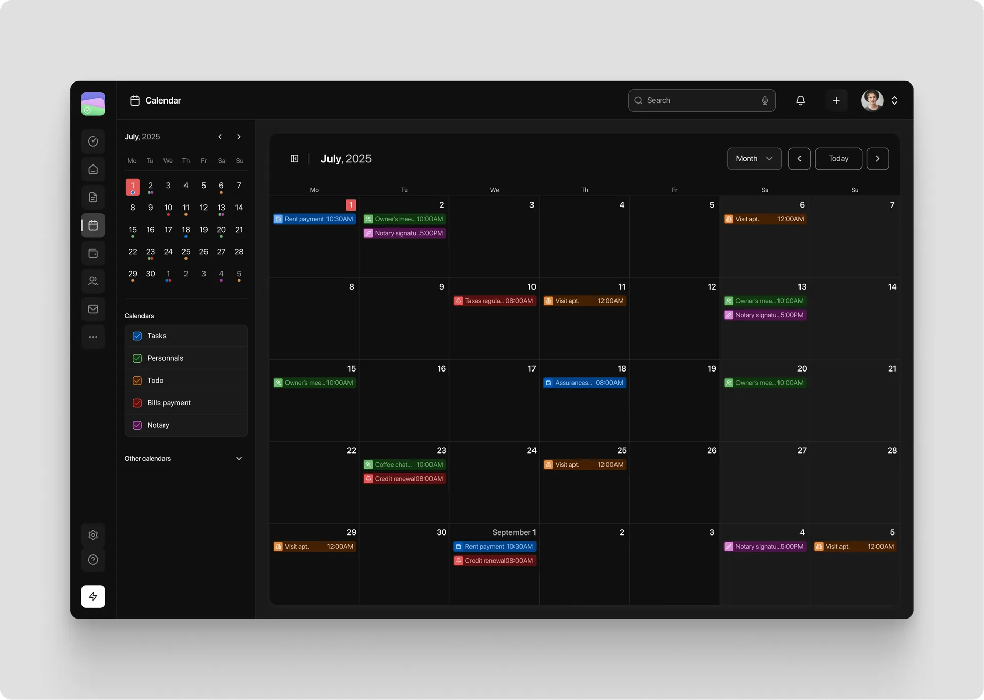 Full View Calendar Dark